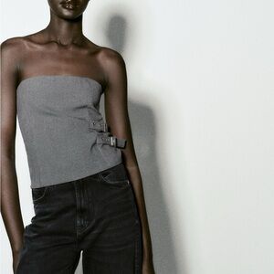 Zara Gray Strapless Top with Buckle Detail